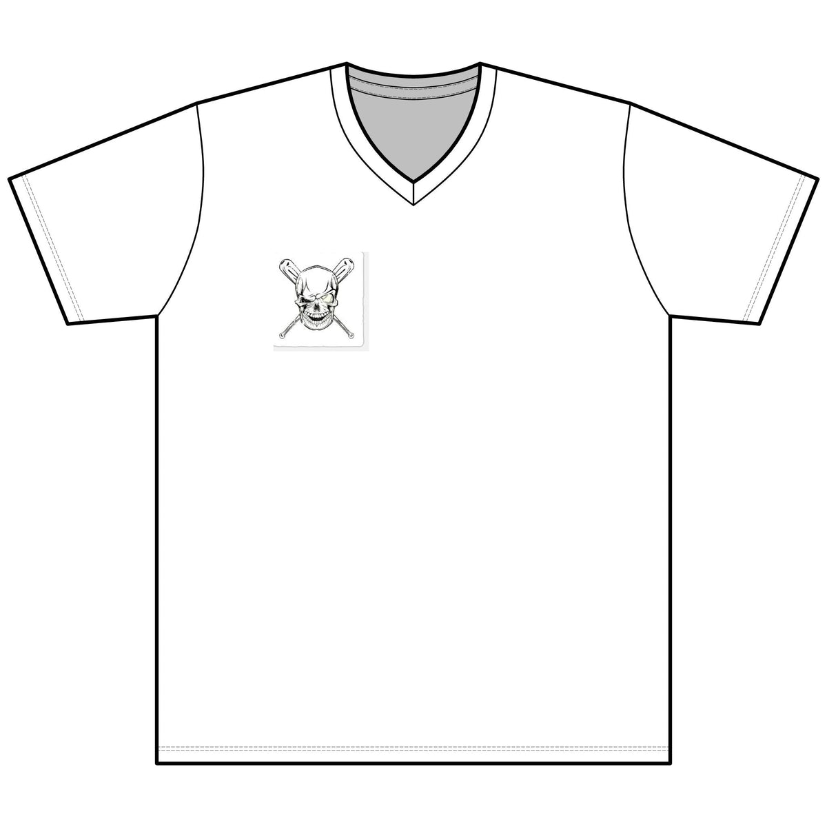 Skull & Crossbones V-Neck Tee — Pirate Skull Chest Patch Graphic Printify
