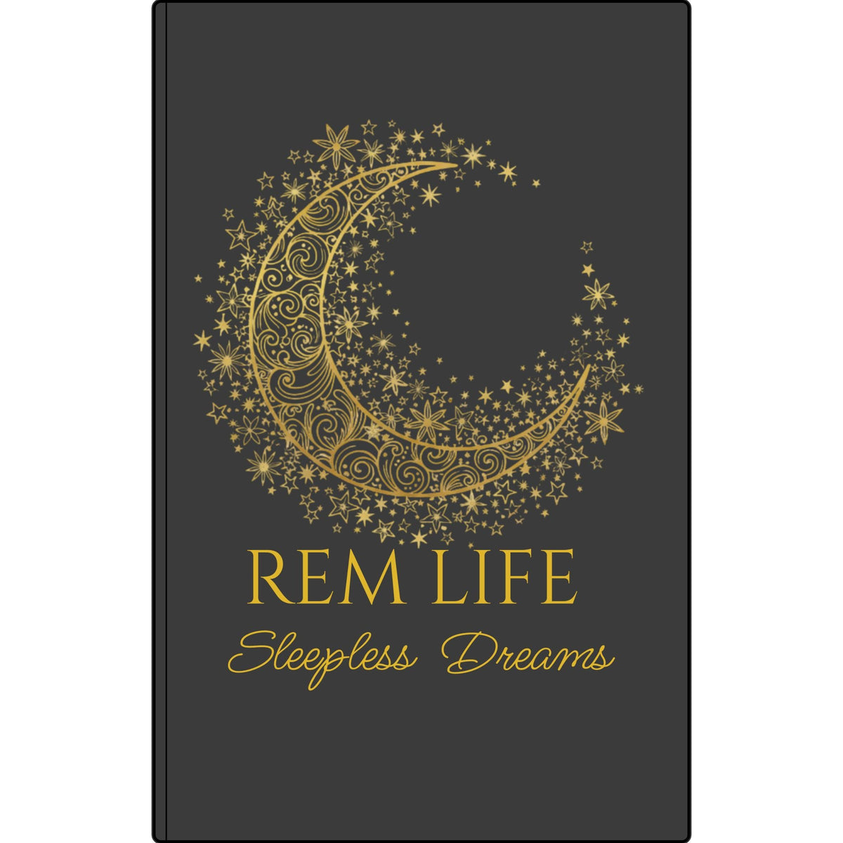 REM LIFE Vegan Leather Journal — 'Sleepless Dreams' Gold Crescent Moon Engraved Notebook Printify