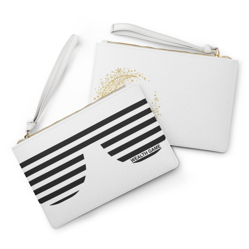 Wealth Game Clutch Bag — Gold Crescent Moon & Striped Shades Wristlet