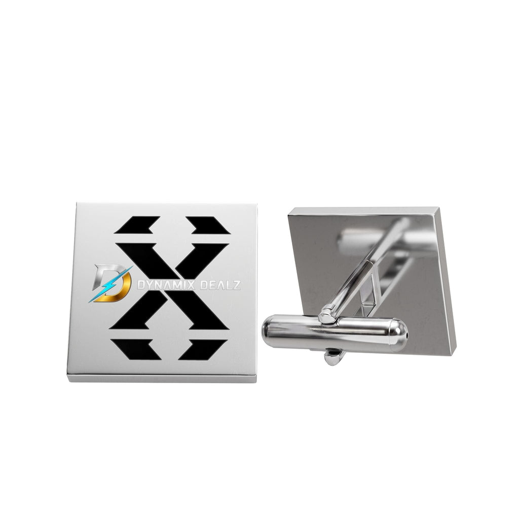 Gold Square Cufflinks with Black Geometric X Accent – Elegant Formal Accessory Printify