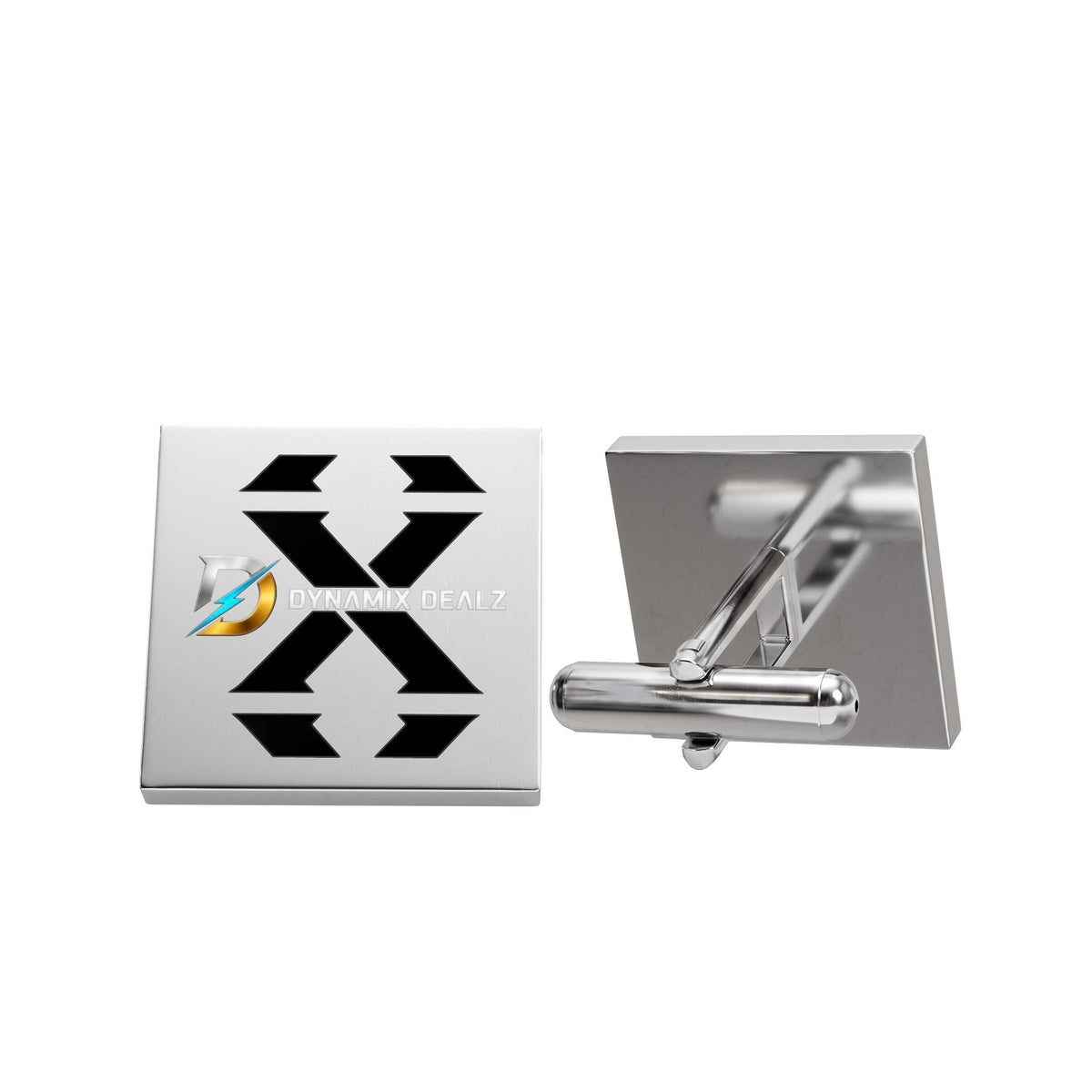 Gold Square Cufflinks with Black Geometric X Accent – Elegant Formal Accessory Printify