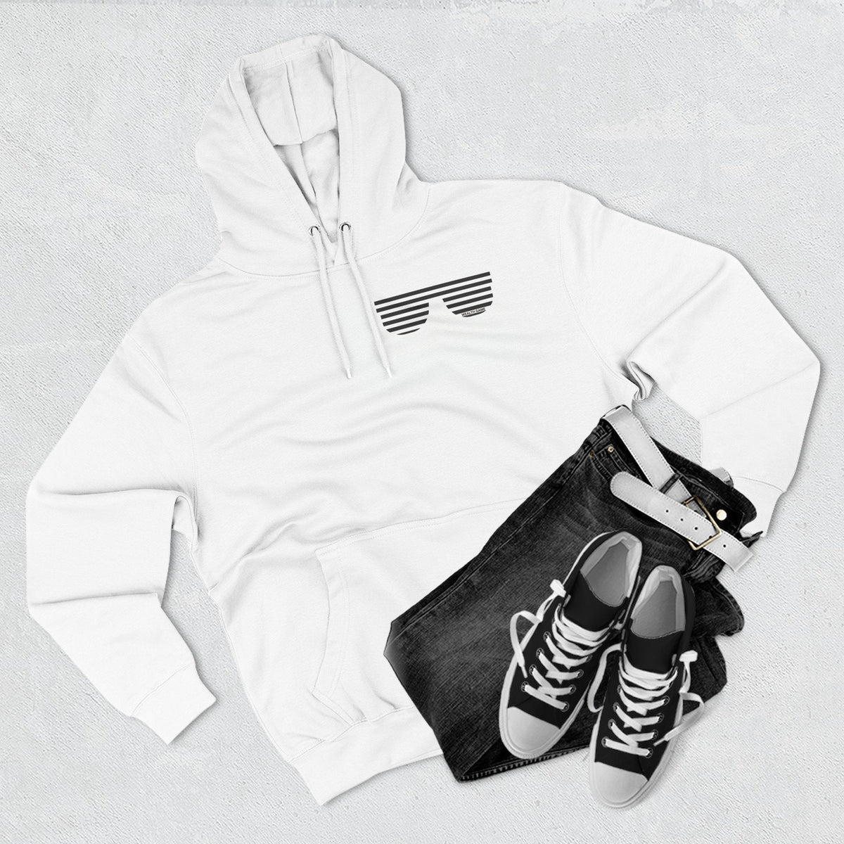 Hoodie — Monochrome Distressed Sunglasses Graphic Pullover Printify
