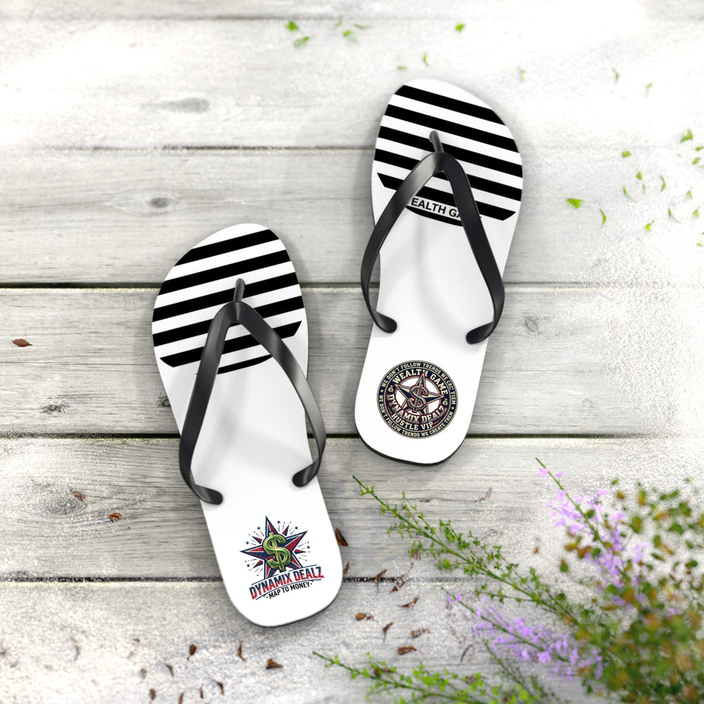 Striped Logo Flip Flops — Branded Casual Beach Sandals Printify