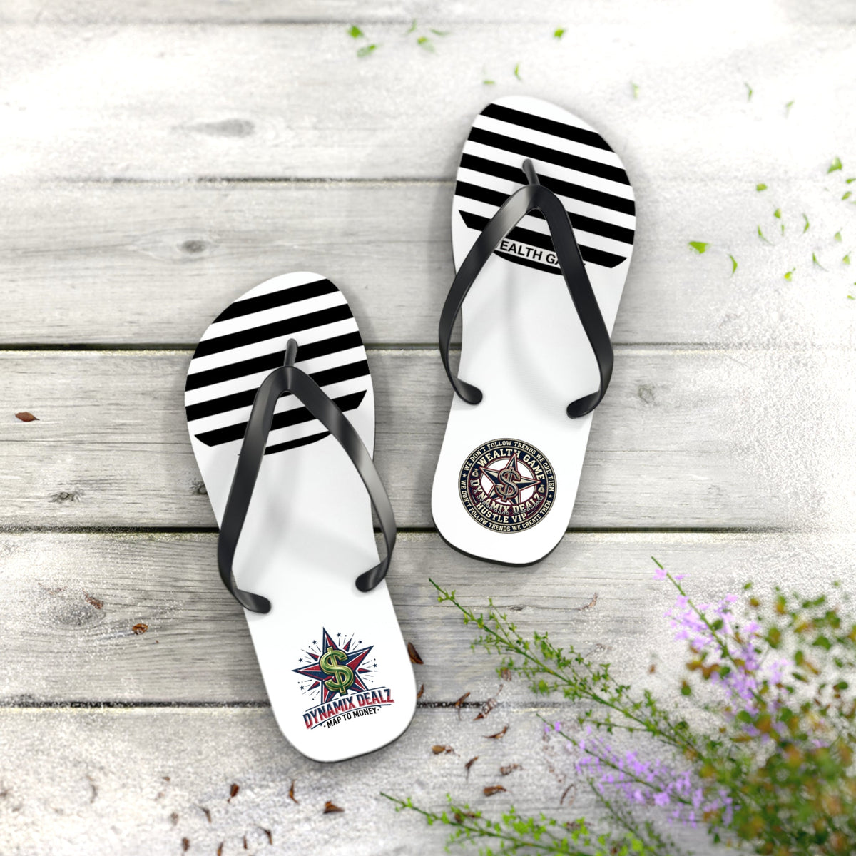 Striped Logo Flip Flops — Branded Casual Beach Sandals Printify