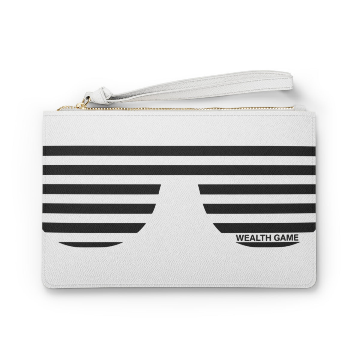 Wealth Game Clutch Bag — Gold Crescent Moon & Striped Shades Wristlet