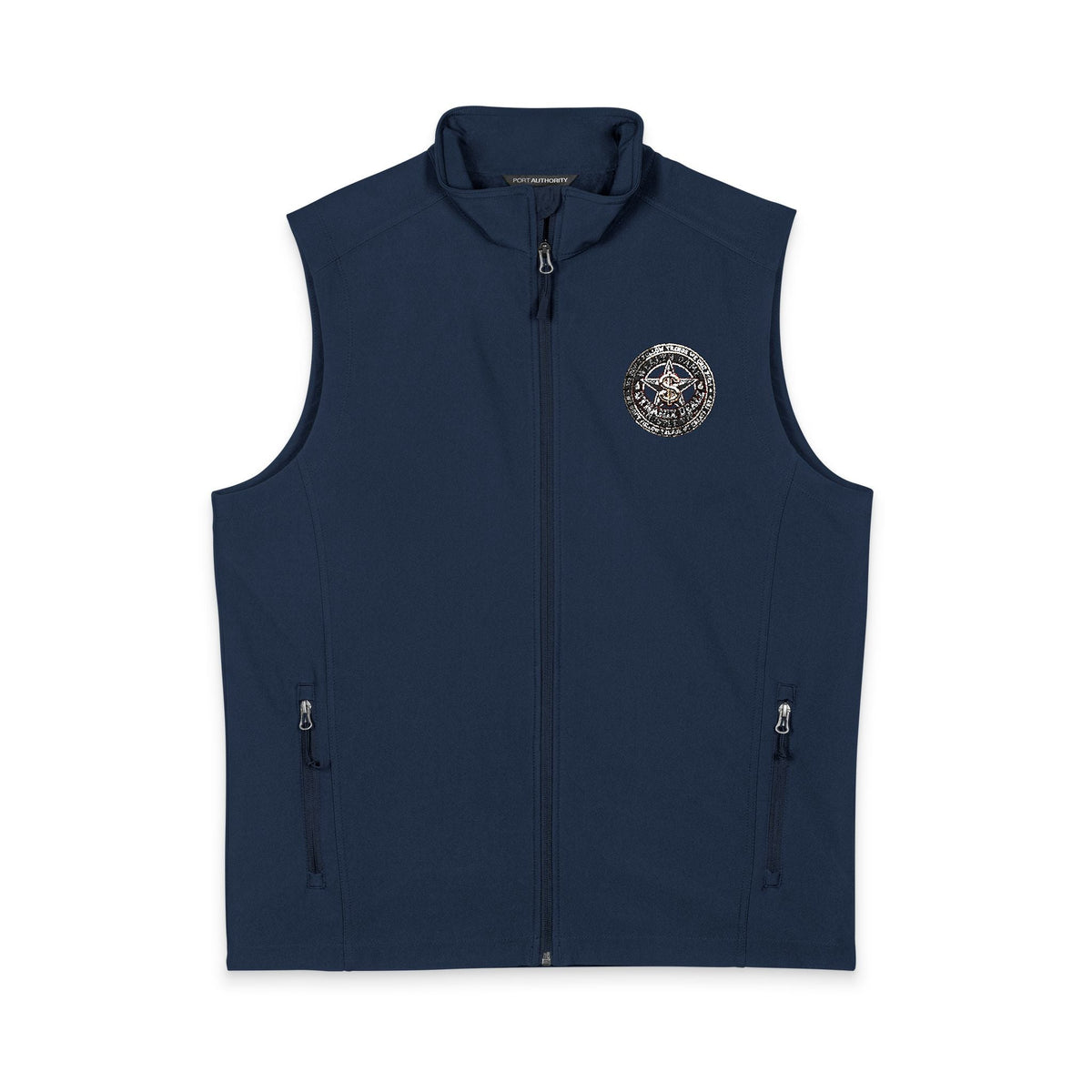 Men's Black Soft Shell Vest with White Floral Emblem — Lightweight Zip-Up Outerwear Printify