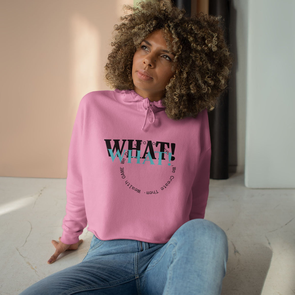 Crop Hoodie — 'WHAT!' Front & 'NOTHING' Back Graphic Cropped Hoodie Printify