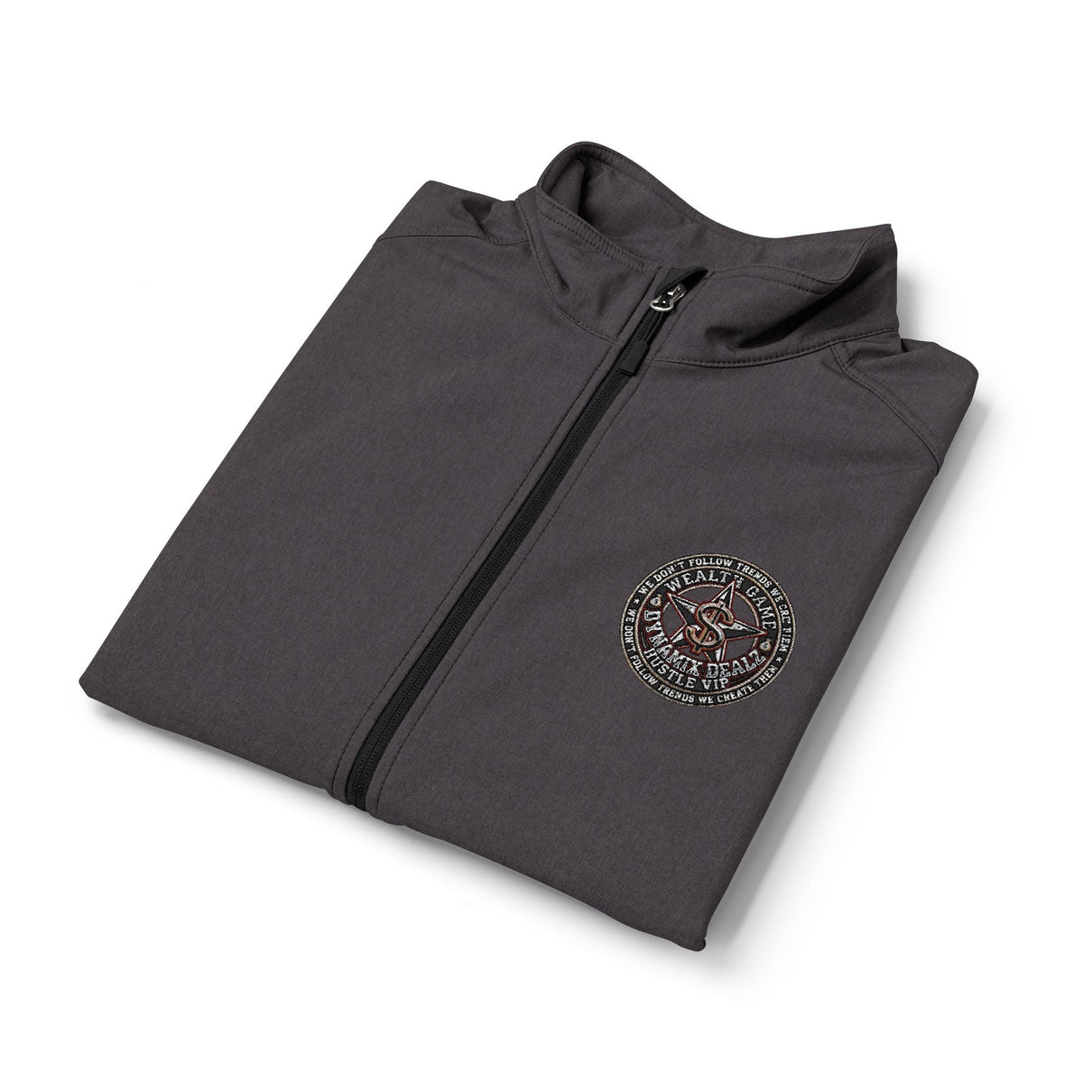 Men's Black Soft Shell Vest with White Floral Emblem — Lightweight Zip-Up Outerwear Printify