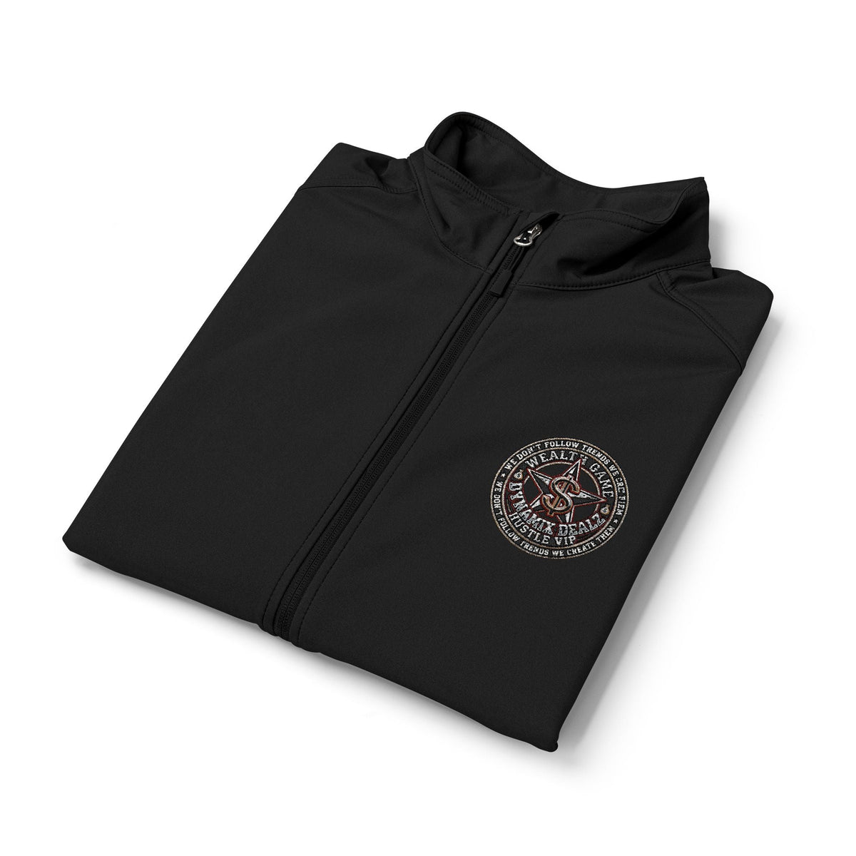 Men's Black Soft Shell Vest with White Floral Emblem — Lightweight Zip-Up Outerwear Printify