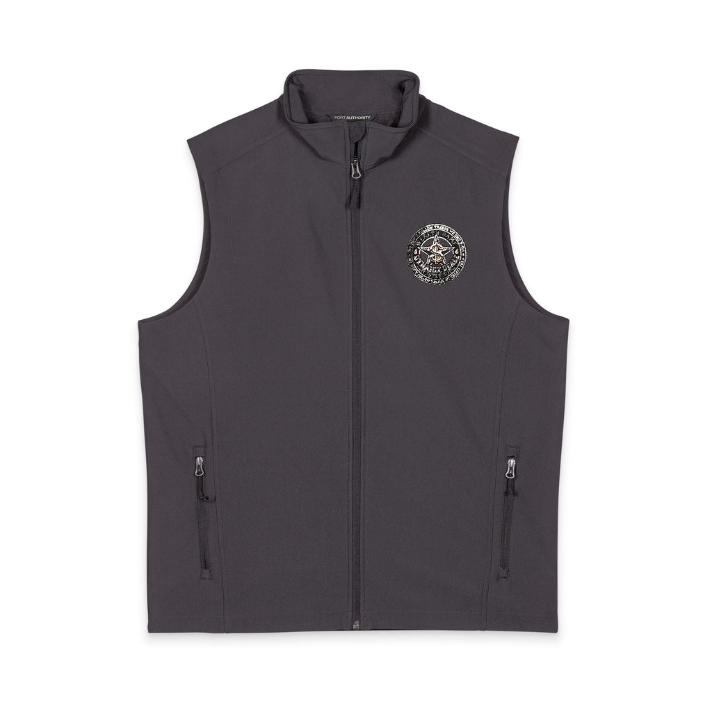 Men's Black Soft Shell Vest with White Floral Emblem — Lightweight Zip-Up Outerwear Printify